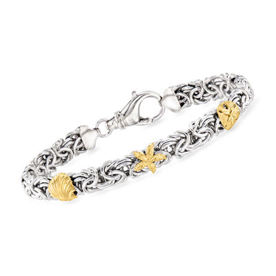 Sterling Silver and 18kt Gold Over Sterling Byzantine Sea Life Station Bracelet