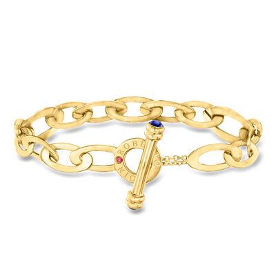 C. 1990 Vintage Roberto Coin .30 ct. t.w. Synthetic Sapphire Oval-Link Toggle Bracelet with Single Synthetic Ruby in 18kt Yellow Gold