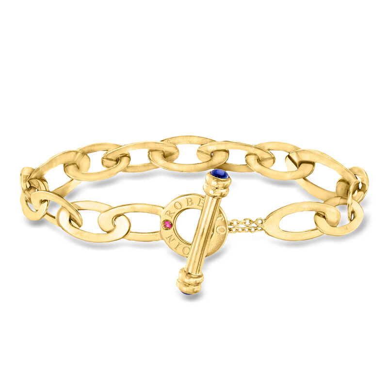 C. 1990 Vintage Roberto Coin .30 ct. t.w. Synthetic Sapphire Oval-Link Toggle Bracelet with Single Synthetic Ruby in 18kt Yellow Gold. 7.5" image number 0