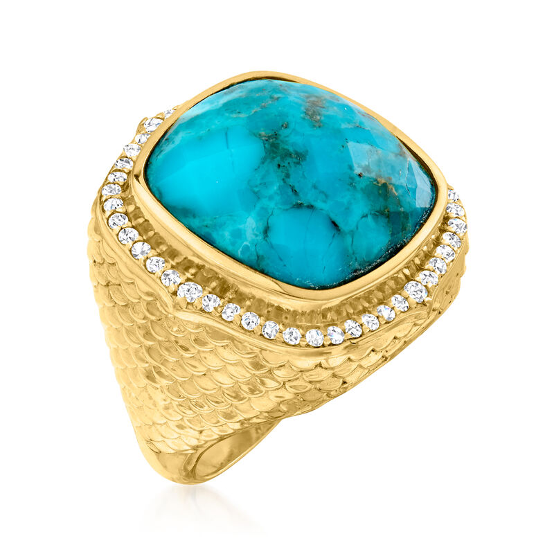 Turquoise and .70 ct. t.w. White Zircon in 18kt Gold Over Sterling image number 2