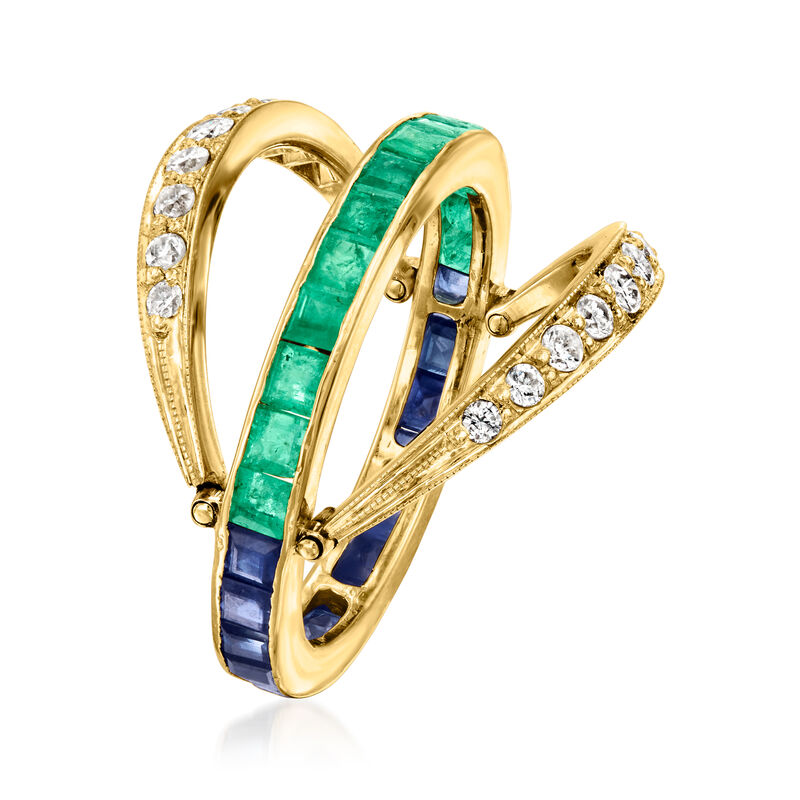C. 1970 Vintage 1.20 ct. t.w. Sapphire and .85 ct. t.w. Emerald Flip Ring with .50 ct. t.w. Diamonds in 18kt Yellow Gold image number 4