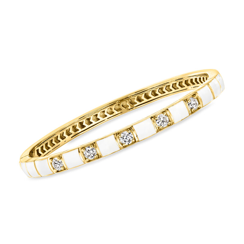 1.10 ct. t.w. Lab-Grown Diamond and White Enamel Bangle Bracelet in 18kt Gold Over Sterling image number 0