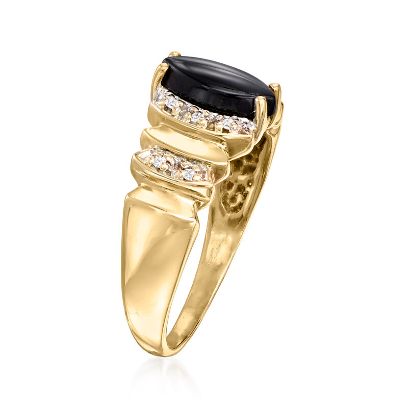 C. 1980 Vintage Marquise Black Onyx Ring with Diamond Accents in 14kt Yellow Gold image number 2
