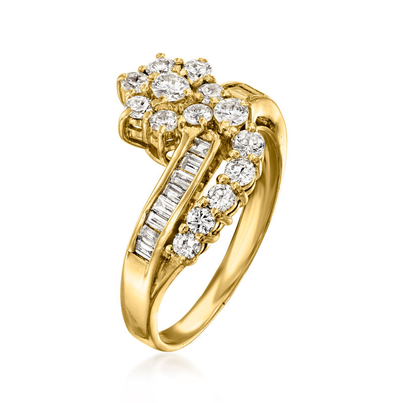 C. 1980 Vintage .85 ct. t.w. Diamond Flower Ring in 14kt Yellow Gold. Size 7 image number 2