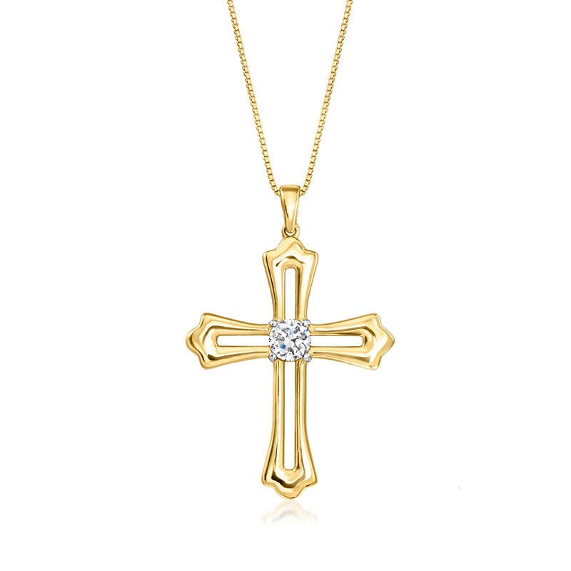 .50 Carat Lab-Grown Diamond Cross Pendant Necklace in 18kt Gold Over Sterling. 18" image number 1
