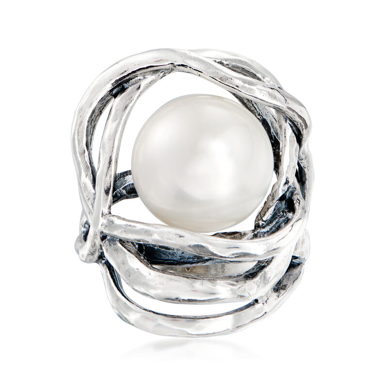 12-12.5mm Cultured Pearl Openwork Ring in Sterling Silver image number 0