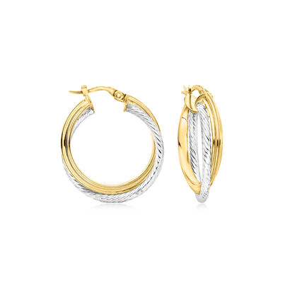 Italian 14kt Two-Tone Gold Ribbed Hoop Earrings