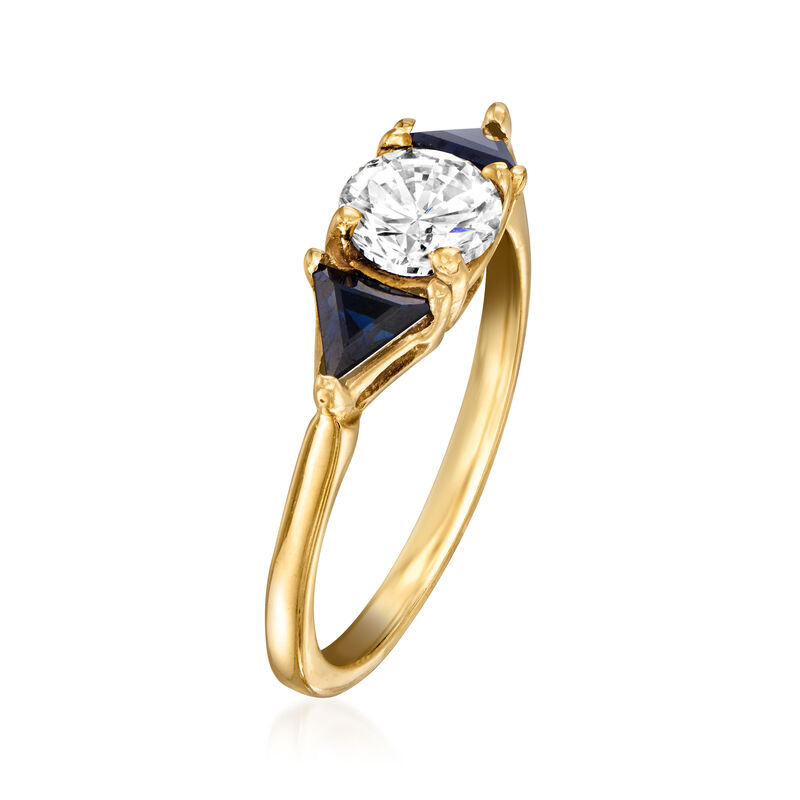 C. 1980 Vintage .67 Carat Diamond Ring with .50 ct. t.w. Sapphires in 14kt Yellow Gold. Size 5.25 image number 2