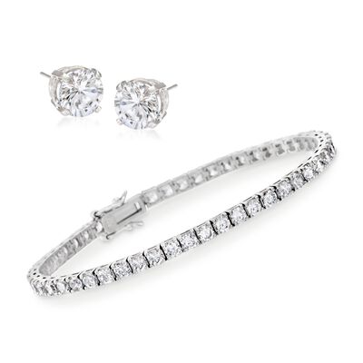 8.00 ct. t.w. CZ Tennis Bracelet with Free 1.50 ct. t.w. CZ Stud Earrings in Sterling Silver