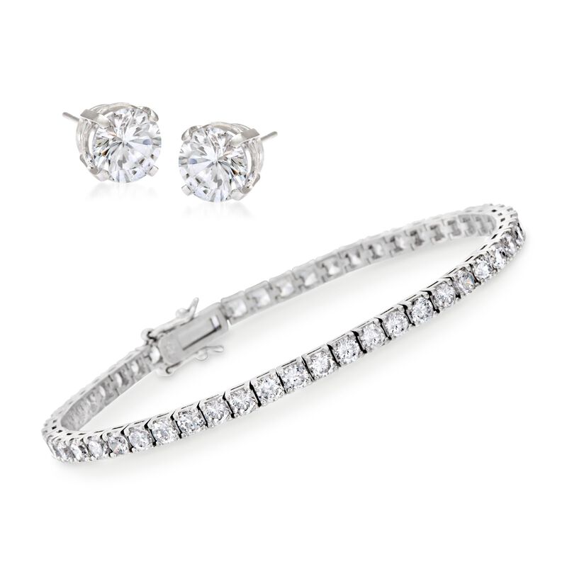 8.00 ct. t.w. CZ Tennis Bracelet with Free 1.50 ct. t.w. CZ Stud Earrings in Sterling Silver image number 0