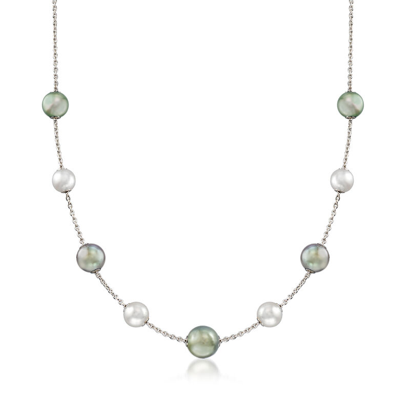 Mikimoto &quot;Japan&quot; 7.5-10mm A+ Akoya and Black South Sea Pearl Adjustable Necklace in 18kt White Gold image number 2