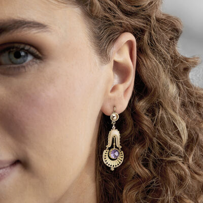 C. 1960 Vintage 2.70 ct. t.w. Amethyst Drop Earrings in 18kt Yellow Gold