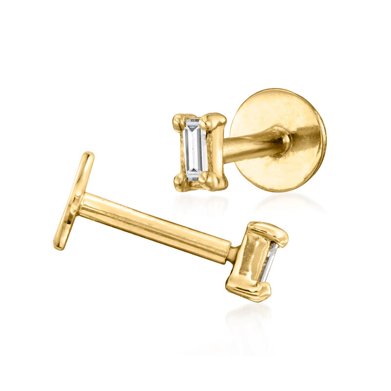 Baguette Diamond Flat-Back Stud Earrings in 14kt Yellow Gold image number 2