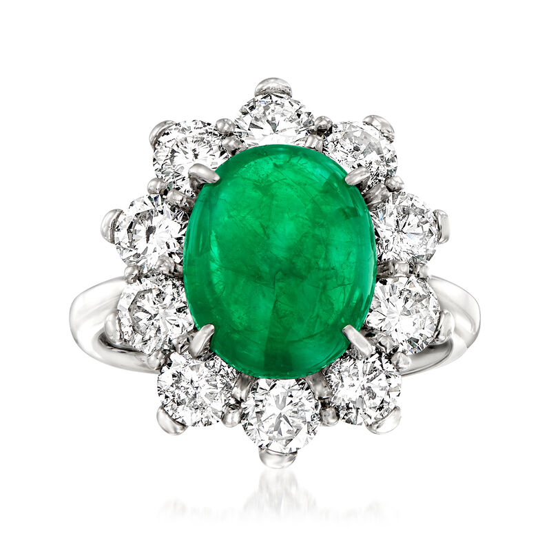 C. 1980 Vintage 4.09 Carat Certified Emerald and 2.22 ct. t.w. Diamond Cocktail Ring in Platinum image number 0