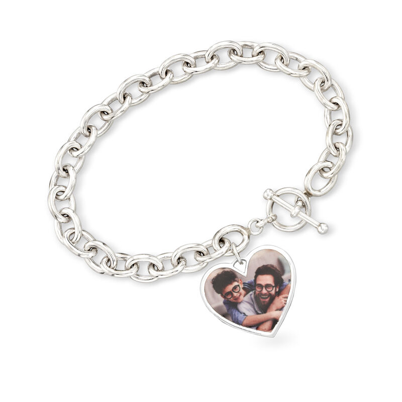 Personalized Photo Heart Charm Toggle Bracelet in Sterling Silver image number 0