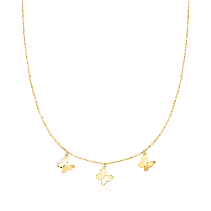 Italian 10kt Yellow Gold Butterfly Station Necklace. 18&quot; image number 1
