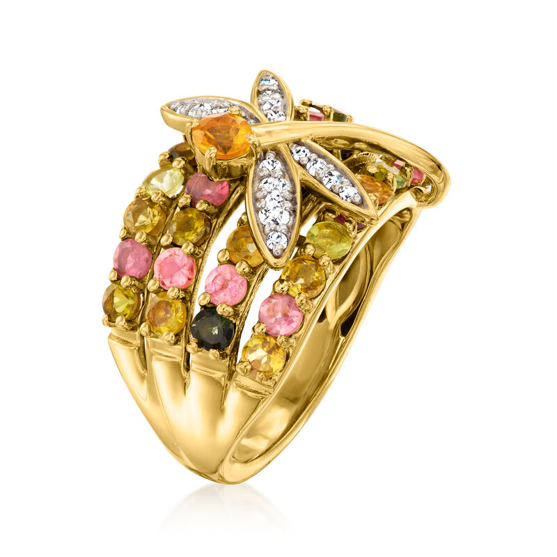 2.95 ct. t.w. Multi-Gemstone Dragonfly Ring in 18kt Gold Over Sterling image number 2