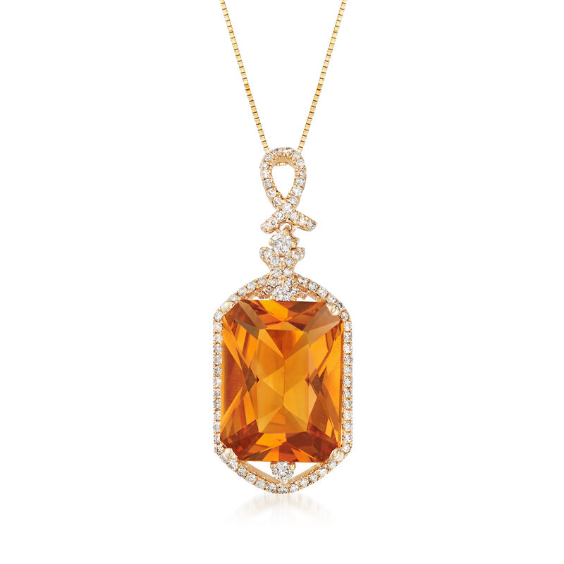 8.75 Carat Orange Citrine and .51 ct. t.w. Diamond Necklace in 14kt Yellow Gold image number 0