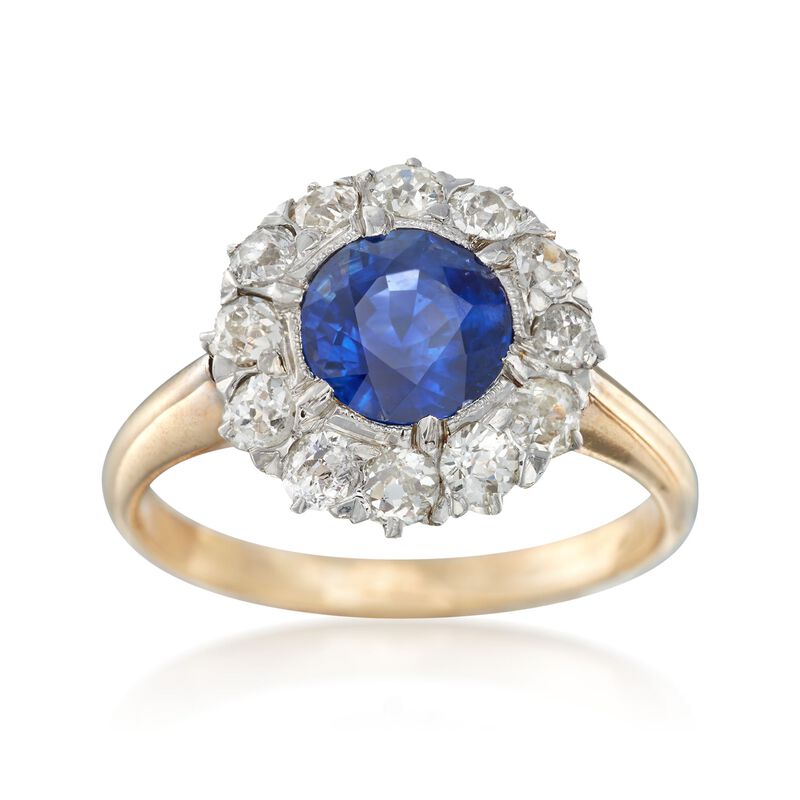C. 1900 Vintage 1.30 Carat Sapphire and 1.20 ct. t.w. Diamond Ring in Platinum and 14kt Yellow Gold. Size 5.5 image number 0