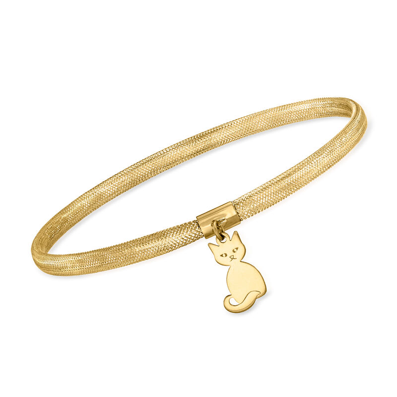 Italian 14kt Yellow Gold Mesh Cat Charm Bracelet image number 0