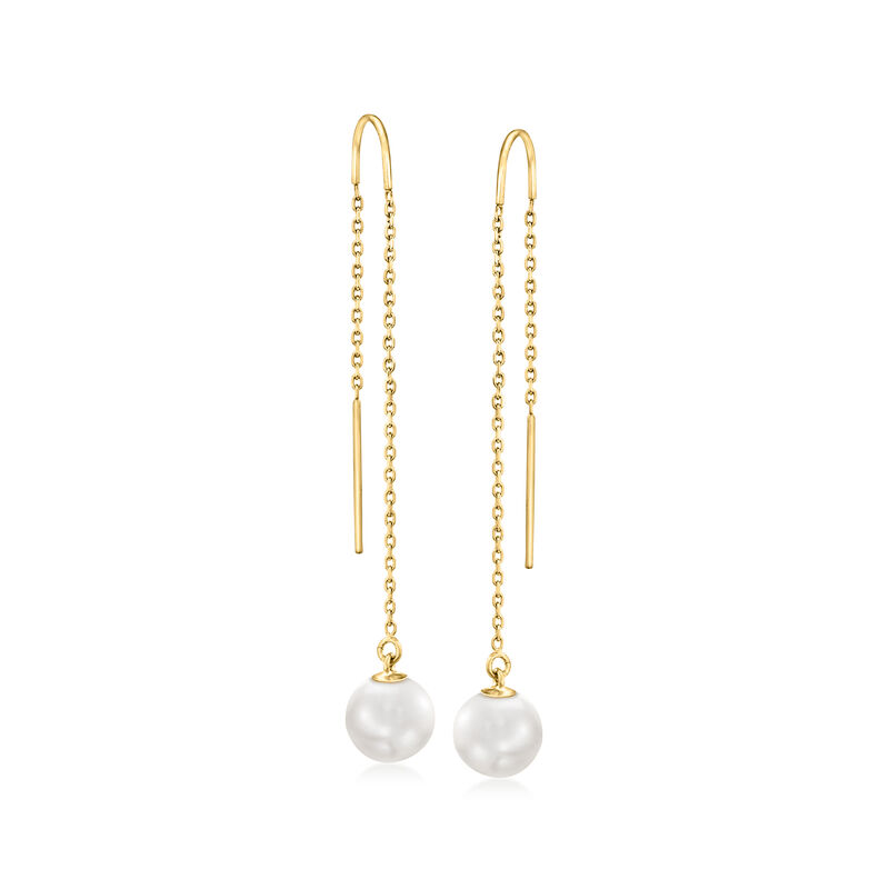 7-8mm Cultured Akoya Pearl Threader Earrings in 14kt Yellow Gold  image number 0