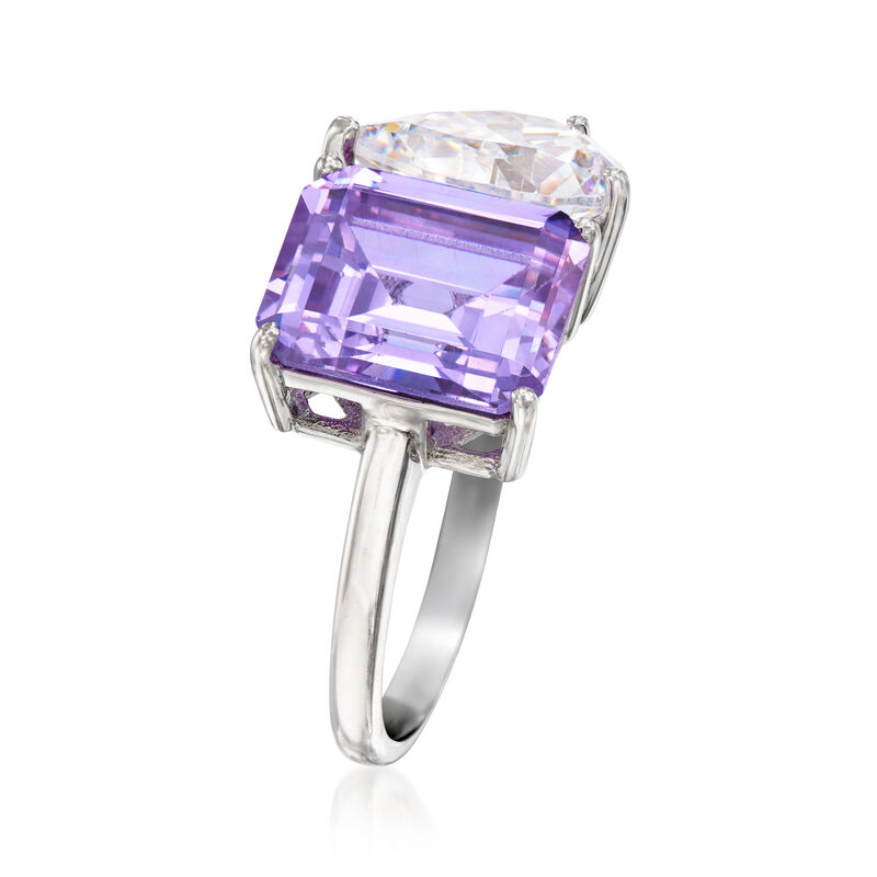 5.00 Carat Simulated Amethyst and 3.20 Carat CZ Toi et Moi Ring in Sterling Silver image number 2