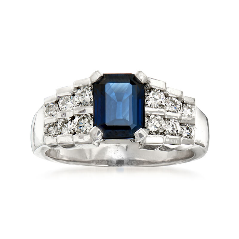 1.50 Carat Sapphire and .60 ct. t.w. Diamond Ring in 14kt White Gold image number 0