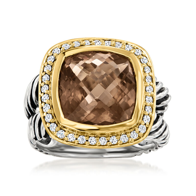 C. 1990 Vintage David Yurman 4.85 Carat Smoky Quartz Ring with .33 ct. t.w. Diamonds in Sterling Silver and 18kt Yellow Gold. Size 6.5 image number 0