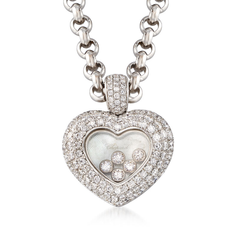 C. 1990 Vintage Chopard Floating Diamond Heart Pendant Necklace in 18kt White Gold image number 0