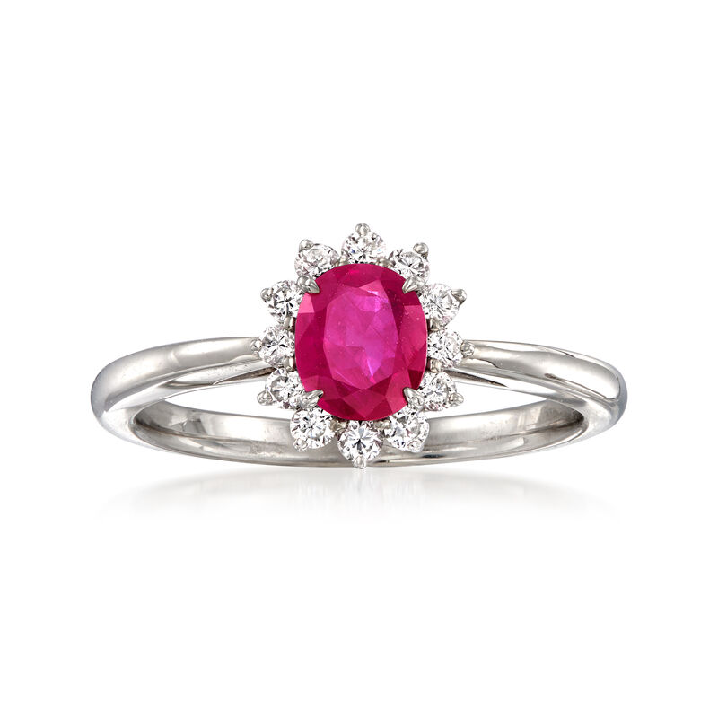 C. 1990 Vintage .75 Carat Ruby Ring with .24 ct. t.w. Diamonds in Platinum. Size 6 image number 0