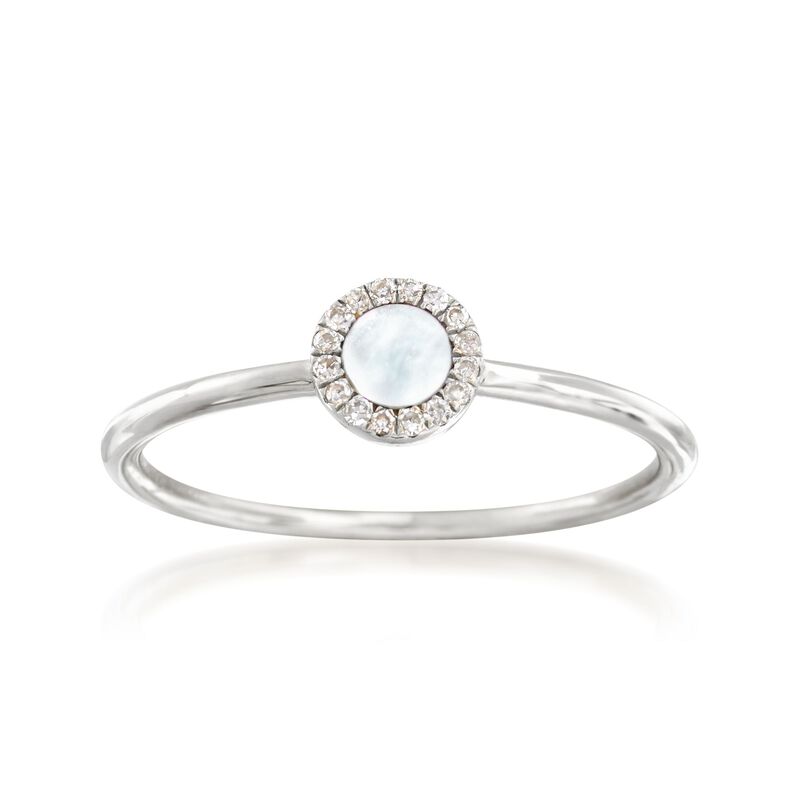 Mother-Of-Pearl Ring with Diamond Accents in 14kt White Gold  image number 0