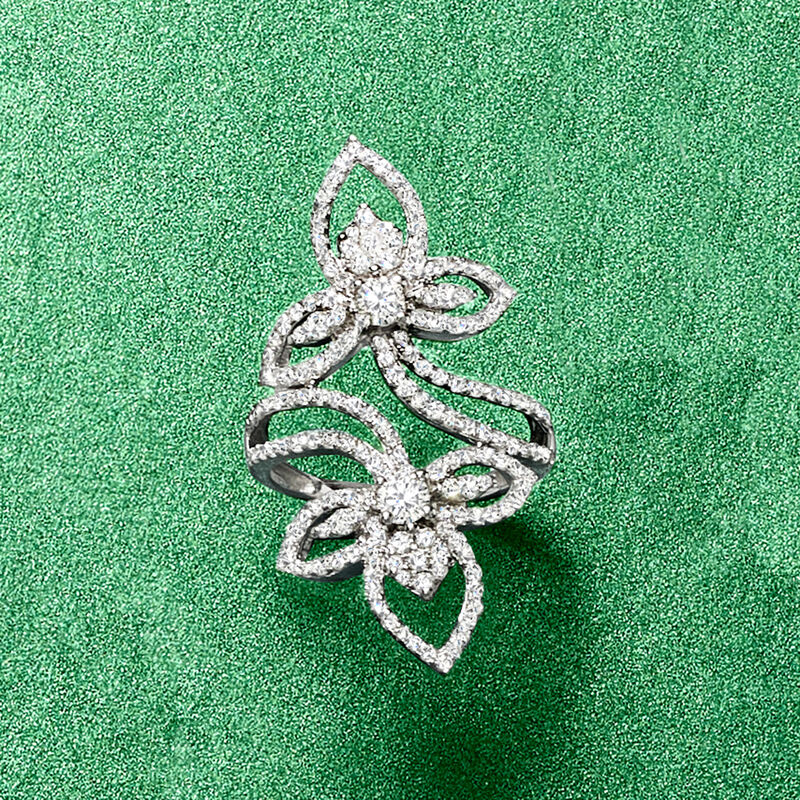 1.50 ct. t.w. Diamond Floral Cluster Bypass Ring in 14kt White Gold image number 4