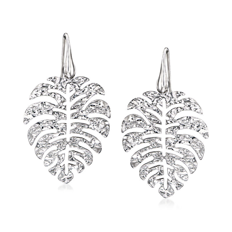 Italian Sterling Silver Hammered and Polished Palm Leaf Drop Earrings image number 0