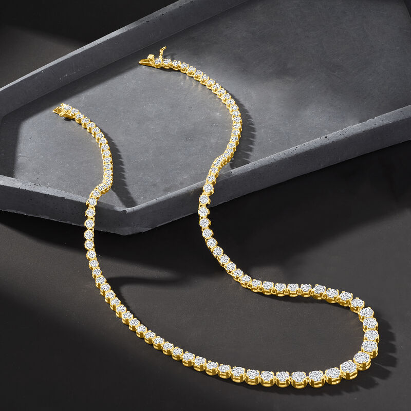 20.00 ct. t.w. Graduated CZ Tennis Necklace in 14kt Gold Over Sterling image number 3