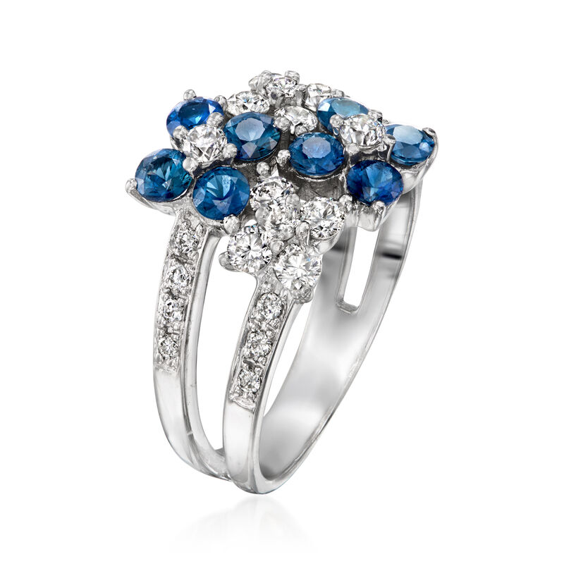 C. 1990 Vintage 1.05 ct. t.w. Sapphire and .77 ct. t.w. Diamond Ring in 18kt White Gold. Size 6 image number 2