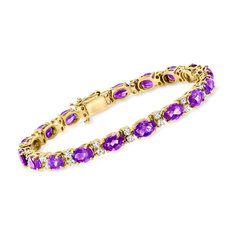 C. 1990 Vintage 13.50 ct. t.w. Amethyst and 1.45 ct. t.w. Diamond Bracelet in 14kt Yellow Gold. 7&quot; image number 0