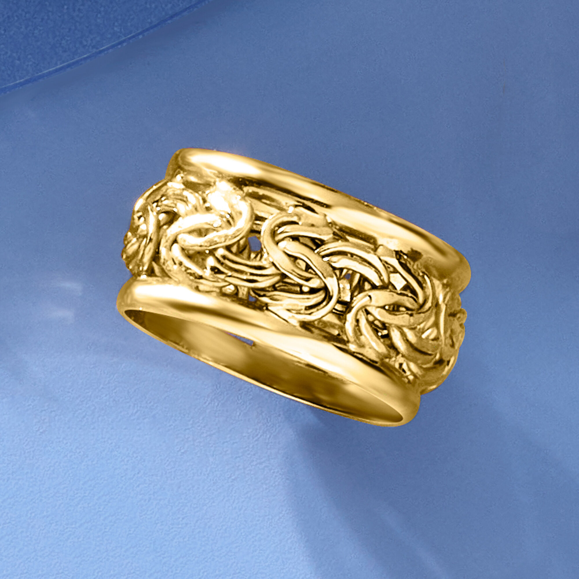 18kt Yellow Gold Wide Byzantine Ring | Ross Simons