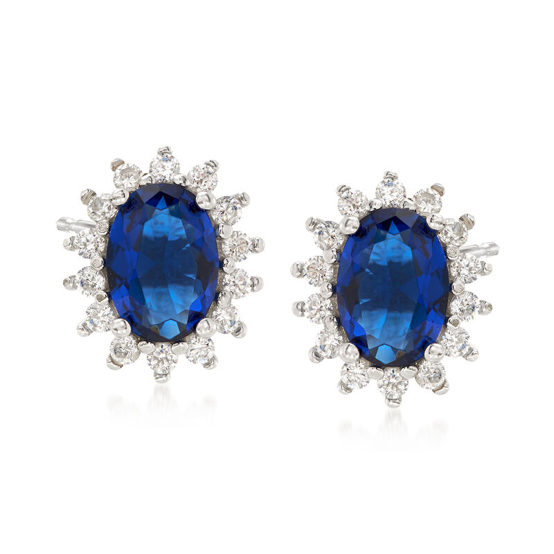5.68 ct. t.w. Blue and White CZ Starburst Stud Earrings in Sterling Silver image number 0