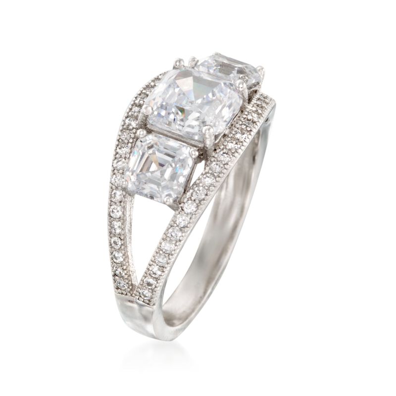 4.00 ct. t.w. CZ Three-Stone Ring in Sterling Silver image number 2