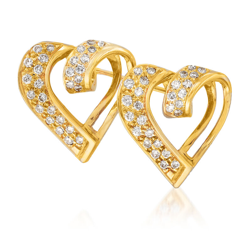 C. 1980 Vintage 1.00 ct. t.w. Diamond Double-Heart Pin in 18kt Yellow Gold image number 0