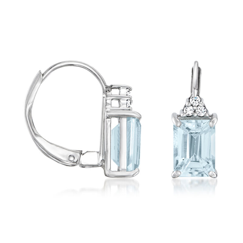 1.50 ct. t.w. Aquamarine Drop Earrings with Diamond Accents in 14kt White Gold image number 2