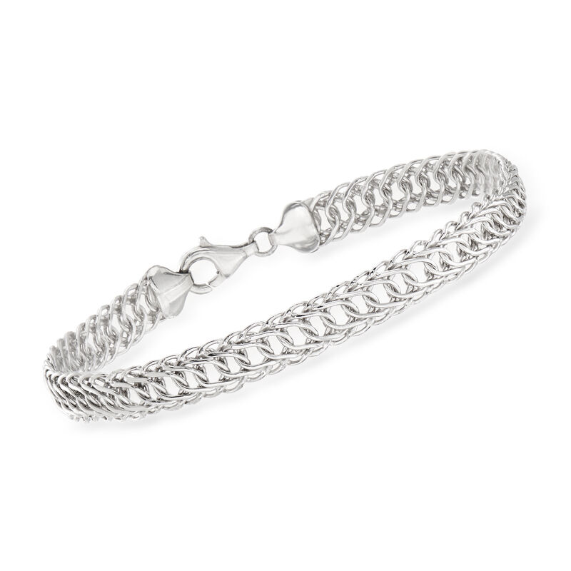 Sterling Silver Curved Interlocking-Link Bracelet image number 0