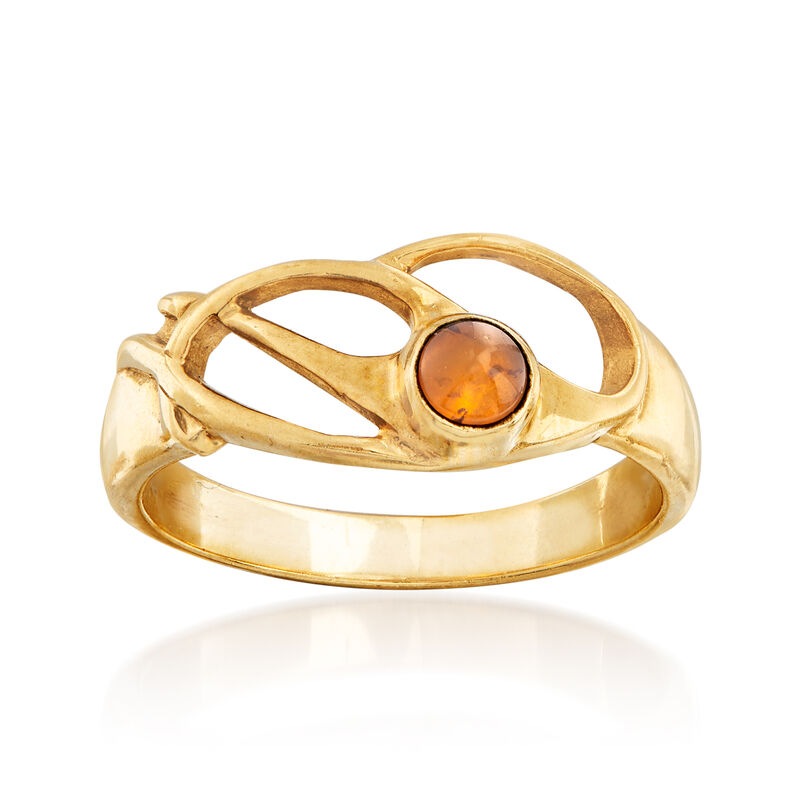 C. 1980 Vintage 4mm Amber Ring in 9kt Yellow Gold with British Hallmark image number 0