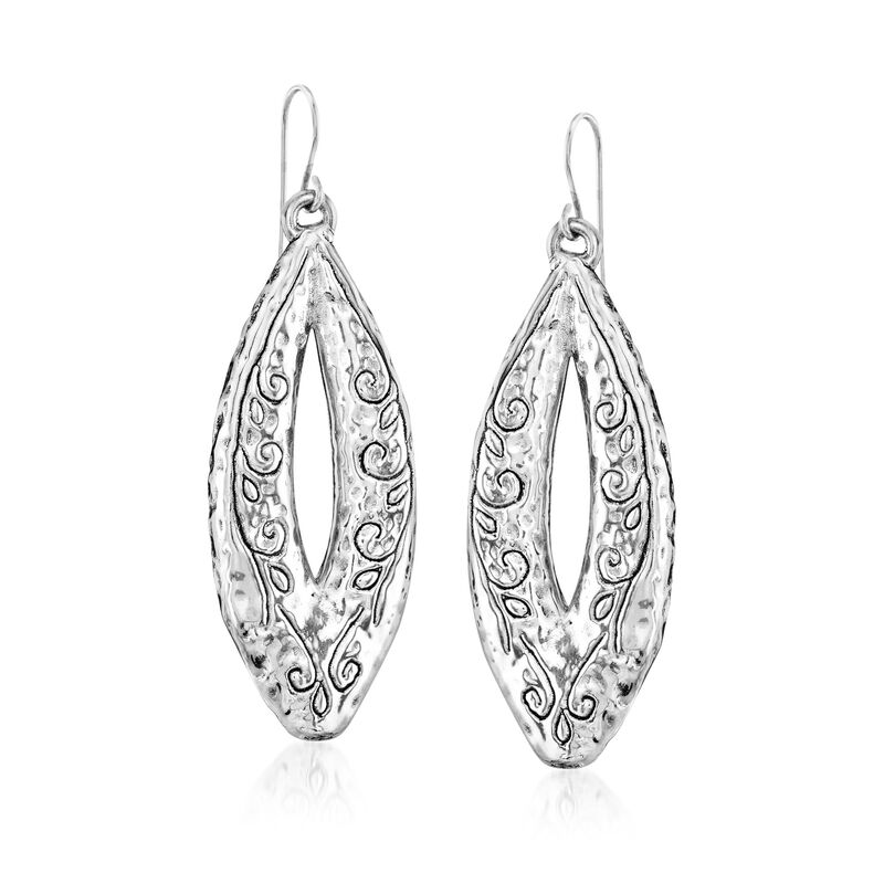 Sterling Silver Scrolled Marquise Drop Earrings image number 0