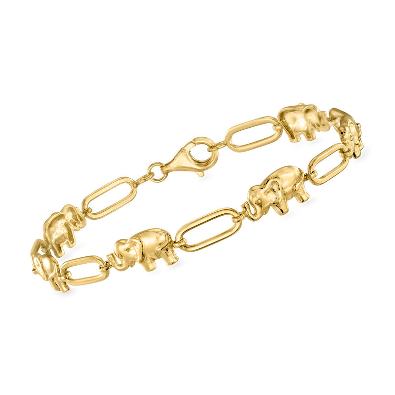 18kt Gold Over Sterling Elephant and Paper Clip Link Bracelet image number 0