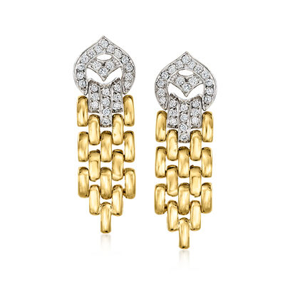 C. 1980 Vintage 1.00 ct. t.w. Diamond Panther-Link Drop Earrings in 14kt Two-Tone Gold