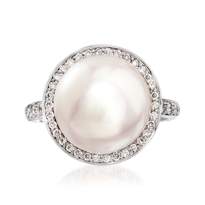 C. 1990 Vintage Mimi Milano 13.5mm Cultured Pearl and .45 ct. t.w. Diamond Ring in 18kt White Gold image number 0