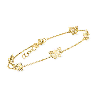 Italian 14kt Yellow Gold Butterfly Station Bracelet