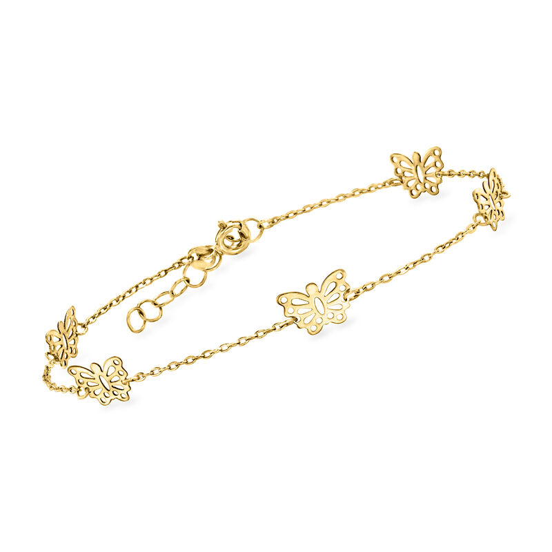 Italian 14kt Yellow Gold Butterfly Station Bracelet. 7&quot; image number 0