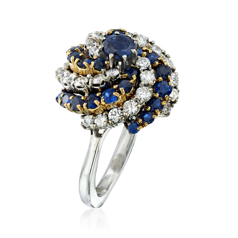 C. 1970 Vintage 3.25 ct. t.w. Sapphire and 1.70 ct. t.w. Diamond Swirl Ring in 14kt Two-Tone Gold image number 2